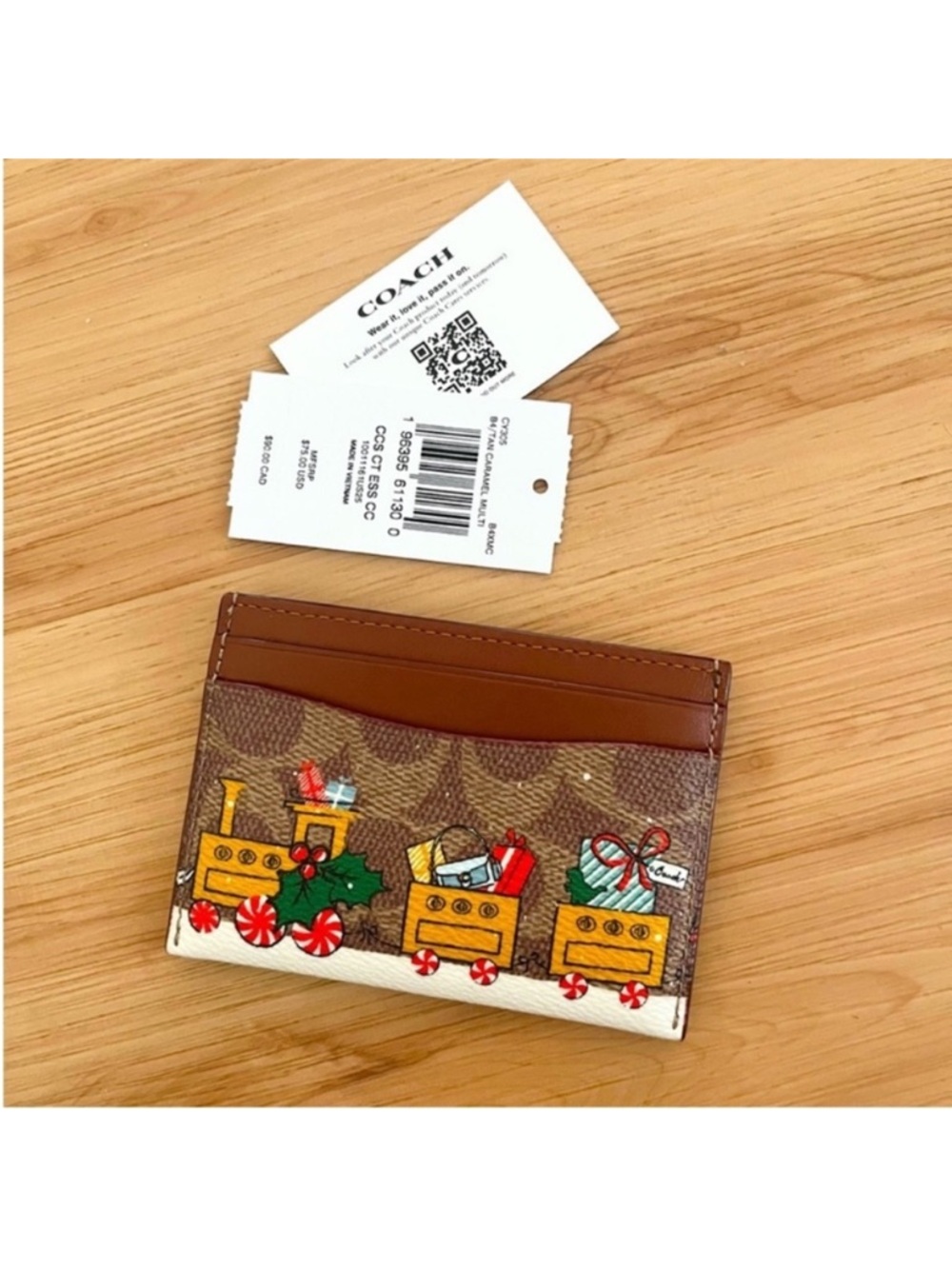 Coach Holiday Essential Card Case In Signature Canvas With Train # CY305 - Picture 3 of 4